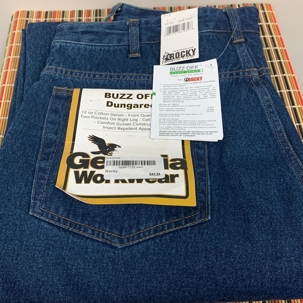 Buzz off insect shield dungarees 36x32 NWT
